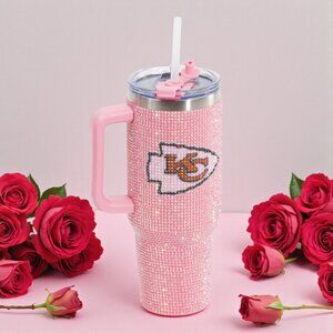 Kansas City Chiefs Kingdom Bling Tumbler Pink Rhinestone Valentines Day Gift